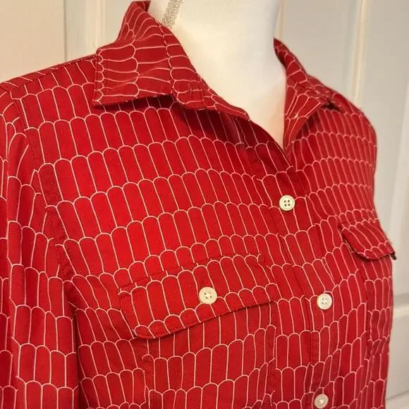 LOFT Stylish Red Patterned Button-Up Shirt - Picture 5 of 8